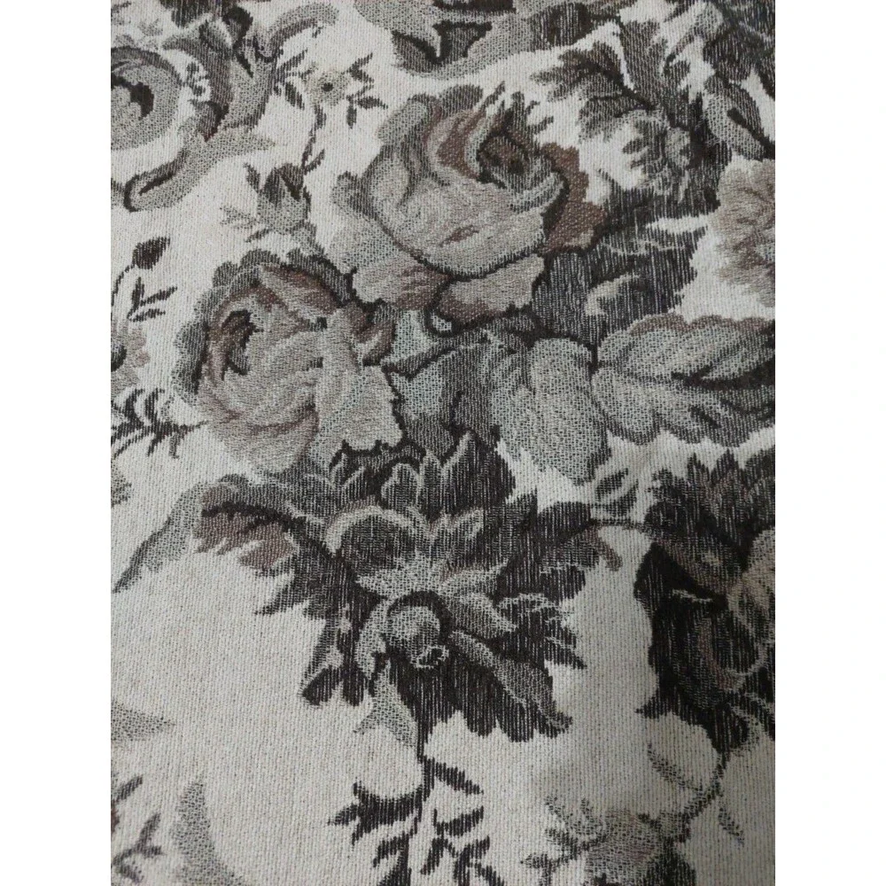 Woven Chenille Beige Brown Baroque Square Floral Throw W/ Tassels 56x56 By OPERA